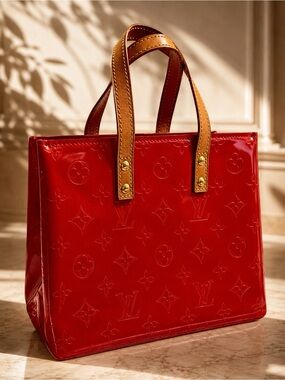 LV Monogram Red Cerise Vernis Patent Tote & Vachetta Leather COA included